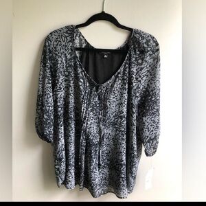 Notations Women Size 2X Black & White Animal Print Flowy 100% Polyester Blouse